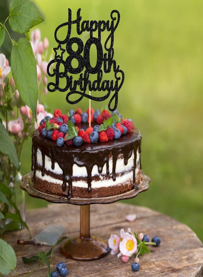 Ephlyn 1 Pack Happy 80th Birthday Cake Topper Black Glitter 80 & Fabulous Cheers to 80 Years Old Birthday Cake Pick for Celebrating 80th Birthday Anniversary Party Cake Decorations Supplies - Image 4